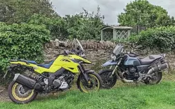  ??  ?? The Guzzi and Suzuki are about to be joined by a Triumph