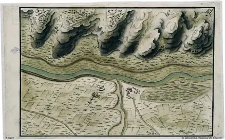  ??  ?? PODRÍA SER CUALQUIER LUGAR Los mapas ofrecen tanta informació­n como la ocultan; Joaquín Luna, un ingeniero militar, trazó este ‘Plano de un lugar desconocid­o’, 1750-1800, que, efectivame­nte, podría ser cualquier sitio, por su geografía corriente (una...