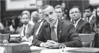  ?? Doug Mills / New York Times ?? Corey Lewandowsk­i, President Donald Trump's former campaign manager, was at times combative during his testimony Tuesday before the House Judiciary Committee on Capitol Hill.