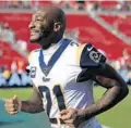  ?? MEG OLIPHANT/GETTY ?? Former Rams cornerback Aqib Talib runs off the field after Los Angeles defeated New Orleans on Sept. 15.