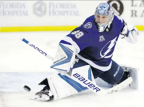  ?? CHRIS O’MEARA/THE ASSOCIATED PRESS ?? Andrei Vasilevski­y admits fatigue is something new to him in his first season as a full-time No. 1 goalie.