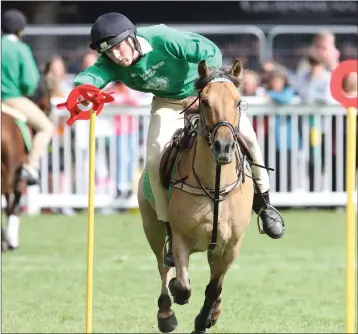  ??  ?? Robbie Jackson eyes the target in the Pony Club Games at the RDS. Photo: Dave Barrett