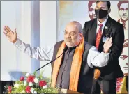  ?? PTI ?? Union home minister Amit Shah addresses an event in Kolkata on Friday.