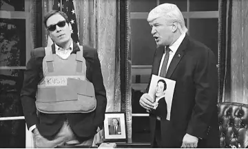  ??  ?? Jimmy Fallon as Jared Kushner and Alec Baldwin as Donald Trump on “Saturday Night Live” on Apr 15. — Courtesy NBC