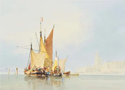  ??  ?? John Sell Cotman’s watercolou­r Boats off Cologne is expected to fetch around £25,000