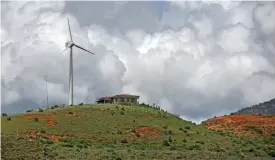  ?? (AFP) ?? A wind turbine in Rubesa village in Wangdue Phodrang, Bhutan