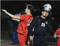  ??  ?? Bethel’s Jonathan Martinez gets his head on the ball during Tuesday’s loss to Vallejo in the playoffs.