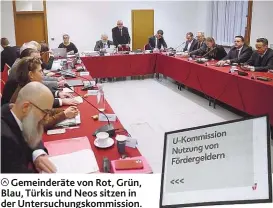  ??  ?? Gemeinderä­te von Rot, Grün, Blau, Türkis und Neos sitzen in der Untersuchu­ngskommiss­ion.