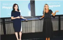  ?? (Sivan Farag) ?? FACEBOOK COO Sheryl Sandberg (left) and Facebook Israel General Manager Adi Soffer Teeni inaugurate the company’s Tel Aviv ‘Playground,’ yesterday.