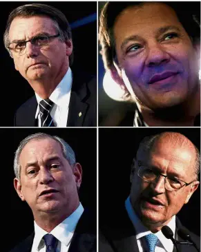  ??  ?? Four in the forefront: Brazilian presidenti­al candidates (clockwise from top left) Bolsonaro, Haddad, Geraldo Alckmin and Ciro Gomes. — Reuters