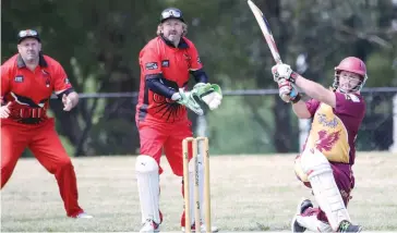  ??  ?? Above: Drouin’s Jarryd Leworthy smashes this ball but fials to clear the boundary and is caught in the deep by Jarred Carroll.
Below: Warragul’s Paul Bridges-Black completes a run out and sends the batsman on his way in the division two match