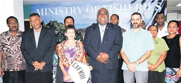  ?? Photo: Ronald Kumar ?? Minister for Fisheries and Forests Semi Koroilaves­au with his staff during outgoing American Ambasaador to Fiji (third from left) Judith Cefkin’s farewell on January 31, 2018.