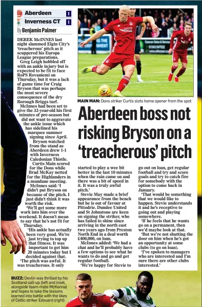  ??  ?? BUZZ: Devlin was thrilled by his Scotland call-up (left and inset, alongside team-mate McKenna) and hopes to take the lessons learned into battle with the likes of Celtic striker Edouard (right)