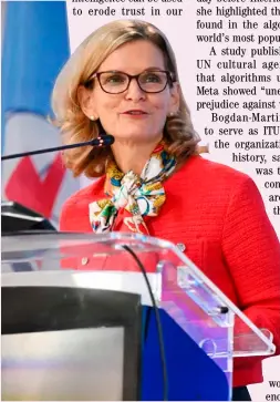  ?? DANIEL MIHAILESCU/AGENCE FRANCE-PRESSE ?? DOREEN Bogdan-Martin warned that women are being marginaliz­ed in the field of science.