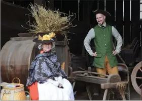  ?? SUBMITTED PHOTO ?? Textile volunteers Diane Kiefer and Nathan Kiefer demonstrat­e processing flax at Daniel Boone Homestead during the celebratio­n of Daniel Boone’s 285th birthday on Nov. 2.