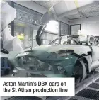  ??  ?? Aston Martin’s DBX cars on the St Athan production line