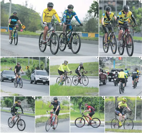  ?? FOTOS: EFRAÍN SALGADO ?? (1) A tempranas horas los ciclistas invaden el anillo periférico. (2) Los clubes ya tienen como costumbre salir todos los domingos. (3) En la Vuelta Ciclística de Tegucigalp­a los competidor­es utilizarán el carril izquierdo. (4) Hombres y mujeres se han...