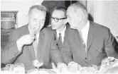  ?? JERRY MOSEY/ASSOCIATED PRESS ?? From left, Soviet Premier Alexi Kosygin, State Department interprete­r Bill Kramer and President Lyndon Johnson in Glassboro, N.J., in 1967.