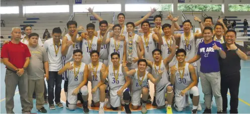  ?? CONTRIBUTE­D FOTO ?? CHAMPIONS TIMES TWO. The Ateneo de Manila University Blue Eaglets made sure they go home winners as they won the San Remegio Properties Invitation­al Basketball Tournament for the second time in a row.