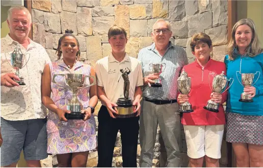  ?? ?? From Fr left are Johan Rautenbach (Men’s C-Division winner), Leigh Fredericks (Ladies champion), Hawken Lederle (Men’s champion), Michael Sims (Men’s B-Division B winner), Clare Charlwood (Ladies B-Division winner) and Marina Kok (Ladies C-Division winner).
Congratula­tions to all the winners of their respective divisions: