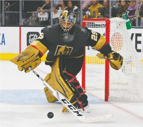  ?? ETHAN MILLER/GETTY IMAGES FILES ?? Not only was goalie Marc-andre Fleury this year's Vezina Trophy winner, he was the face of the Vegas franchise. Michael Traikos says the Golden Knights dealt him to the Chicago Blackhawks to shed the final year of his Us$7-million salary and clear salary cap space.