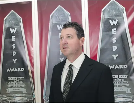  ?? JASON KRYK ?? Rob Alderman, who has been waging a fight against brain cancer since January, received the courage and determinat­ion award at the annual Windsor/ Essex Sports Persons of the Year (WESPY) Awards ceremony held Tuesday night at the Caboto Club.