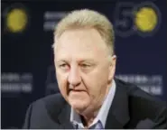  ?? DARRON CUMMINGS — THE ASSOCIATED PRESS ?? Larry Bird speaks after resigning from his position as Indiana Pacers president of basketball operations during a news conference Monday in Indianapol­is.