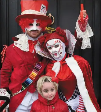  ??  ?? Left: Gavin, Granie and Kayla Garnon from Dingle in the Green and Gold Wren Boys; Above, Maria Doyle from Wexford dances with Mark Stanton of the Ballyragge­t Wren Boys in the Co Kilkenny village, where the Wren is also celebrated. Inse t far left:...