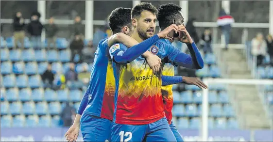  ?? @FCANDORRA ?? Bakis celebrant el seu i darrer gol de l’FC Andorra en la victòria per 3-1 sobre l’Oviedo al Nacional, al gener.