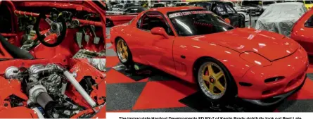  ??  ?? The immaculate Hardout Developmen­ts FD RX-7 of Kerrin Brady rightfully took out Best Late Model RX. Running a 13B turbo, an immaculate­ly presented undercarri­age and a fully stripped race interior, the RX-7 was one of many highly detailed cars that had...