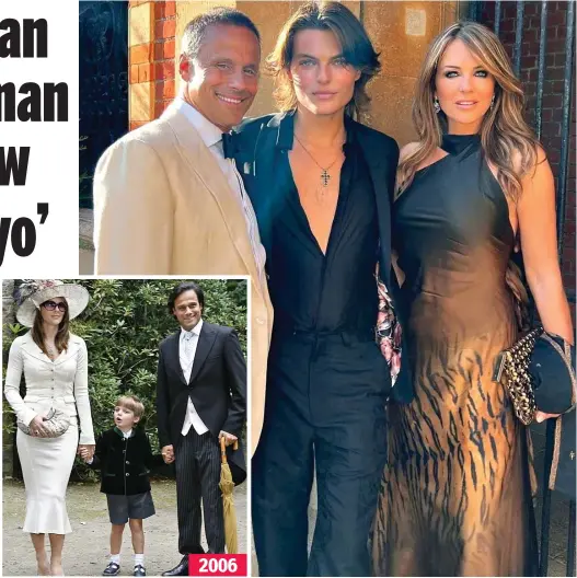  ?? ?? Modern family: Arun Nayar and Elizabeth Hurley at Damian’s ‘graduation’. Inset: Together before the couple got married