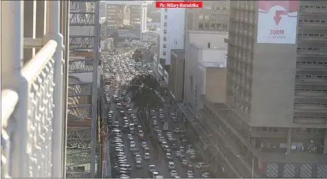  ?? Pic: Hillary Maradzika ?? The easing of COVID-19 loackdown restrictio­ns has seen an increase in vehicular traffic in central Harare. Here, there was a traffic jam along Jason Moyo Avenue in the city centre last week.