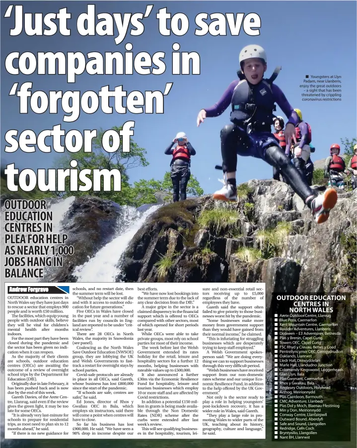  ??  ?? ■ Youngsters at Llyn Padarn, near Llanberis, enjoy the great outdoors – a sight that has been threatened by crippling coronaviru­s restrictio­ns