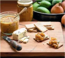  ??  ?? This spicy feijoa and pear chutney is a great accompanim­ent to cheese and crackers.