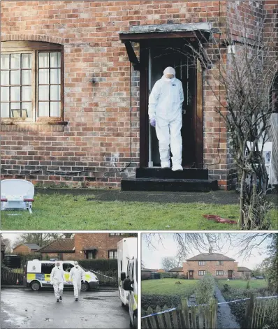  ?? PICTURES: TOM MADDICK/SWNS.COM. ?? ATTACK: Police forensic officers at the neighbouri­ng homes of suspect Anthony Lawrence, 55, and victim Shane Gilmer, 30, in Southburn near Driffield. After Mr Gilmer and his partner were attacked on Friday night, Lawrence was found dead on Sunday.