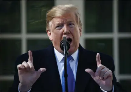  ?? EVAN VUCCI—ASSOCIATED PRESS ?? President Donald Trump speaks during an event in the Rose Garden at the White House to declare a national emergency in order to build a wall along the southern border, Friday, Feb. 15, 2019, in Washington.
