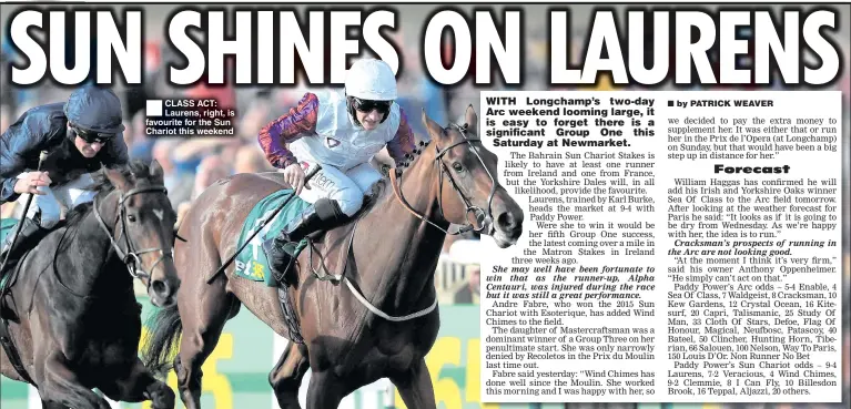  ??  ?? CLASS ACT: Laurens, right, is favourite for the Sun Chariot this weekend