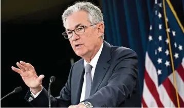  ?? — Bloomberg ?? Rate cut: Powell at a news conference following a Federal Open Market Committee meeting in Washington on Wednesday. Federal Reserve policy makers lowered their main interest rate for a second time this year while splitting over the need for further easing.