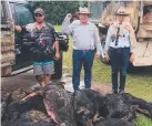  ??  ?? SUCCESS: Matthew Dunne, Shane Knuth MP, and Bob Katter MP, at the Currajah Pig Hunt on Sunday.