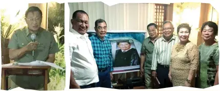  ??  ?? DOUBLE CELEBRATIO­N. Justice Vicente Yap during the launching of his autobiogra­phy on his 80th birthday at Porveda Farm in Bogo. Right photo shows him (third from left) and his guests, from left, Rep. Benhur Salimbango­n, lawyer Julius Neri, Brig. Gen. Benito Diamos, Justice Remedios Salazar Fernandez and lawyer Cecilia Go.