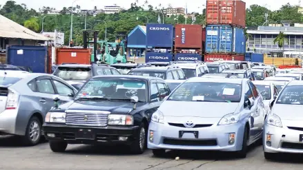  ?? Photo: Ronald Kumar ?? Imported secondhand cars parked at the Port of Suva.