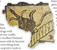  ??  ?? This mosaic from Caerleon’s Roman bathhouse probably depicts a lance or staff tip