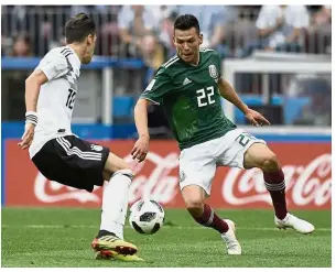  ??  ?? Out of my way: Germany midfielder Mesut Ozil (left) vying for the ball with Mexico forward Hirving Lozano. — AFP