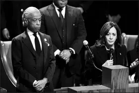  ?? ANDREW NELLES / THE TENNESSEAN VIA AP, POOL ?? The Rev. Al Sharpton listens as Vice President Kamala Harris speaks Wednesday during the funeral service for Tyre Nichols in Memphis, Tenn.