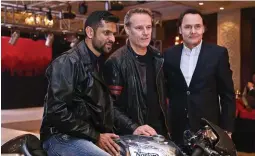  ??  ?? (L-R) Ajinkya Firodia, managing director, Motoroyale, Stuart Garner, CEO and owner, Norton Motorcycle and Andreas Leuthe, business developmen­t manager for the new joint venture