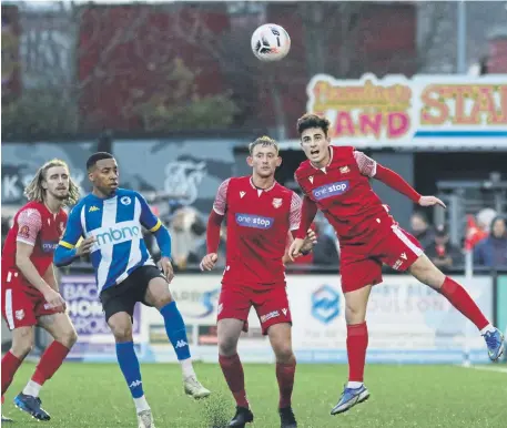  ?? ?? Dom Tear, right, scored the early goal to give Scarboroug­h Athletic the lead at Southport.