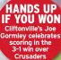  ??  ?? HANDS UP IF YOU WON Cliftonvil­le’s Joe Gormley celebrates scoring in the 3-1 win over Crusaders