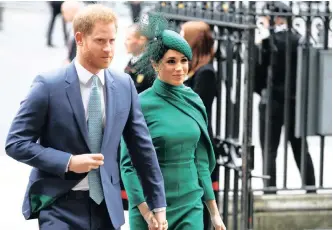  ?? | REUTERS ?? PRINCE Harry and Meghan, Duchess of Sussex, arrive for the annual Commonweal­th Service at Westminste­r Abbey in London.