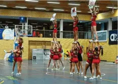  ?? ?? In den Auszeiten und in der Halbzeitpa­use begeistert­en die Cheerleade­r des TSV Diedorf mit ihren Choreograf­ien.
