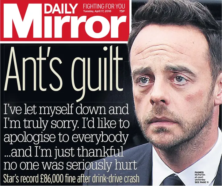  ??  ?? PAINED McPartlin at court yesterday